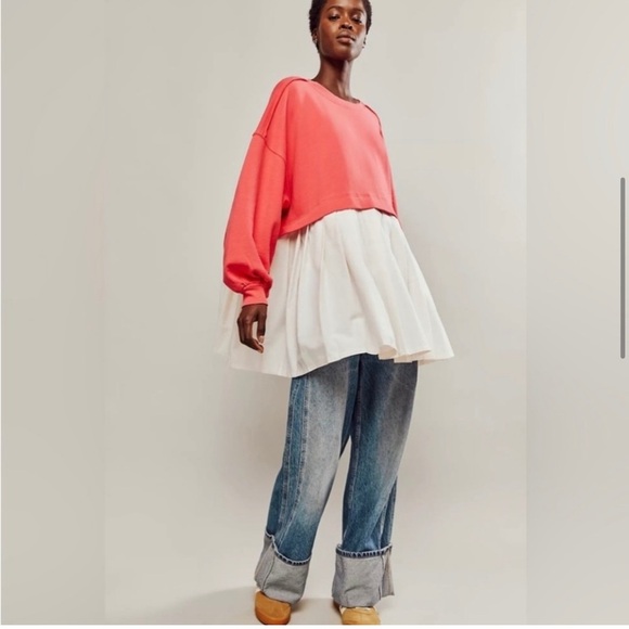 NWT Free People Eleanor Sweatshirt In Watermelon Wedge Combo - Picture 3 of 6